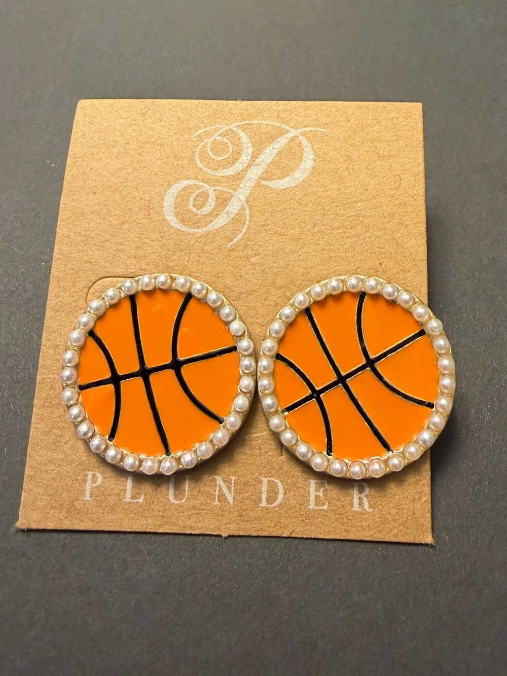 Set of 7 Plunder Orange Basketball Pearl-Edge Stud Earrings